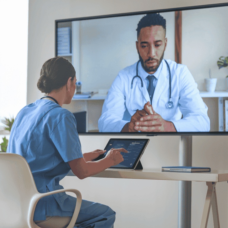 Healthcare provider consulting with a physician remotely to discuss flexible treatment approaches for weight loss patients.