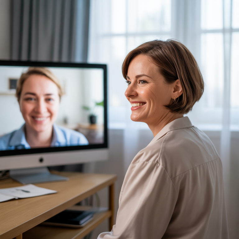 Virtual consultation between healthcare professional and patient for medical spa services.