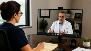 provider reviewing patient data during a virtual consultation with medical director