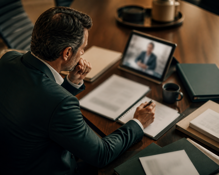 Physician reviewing med spa protocols during a remote meeting with a physician assistant practice owner.