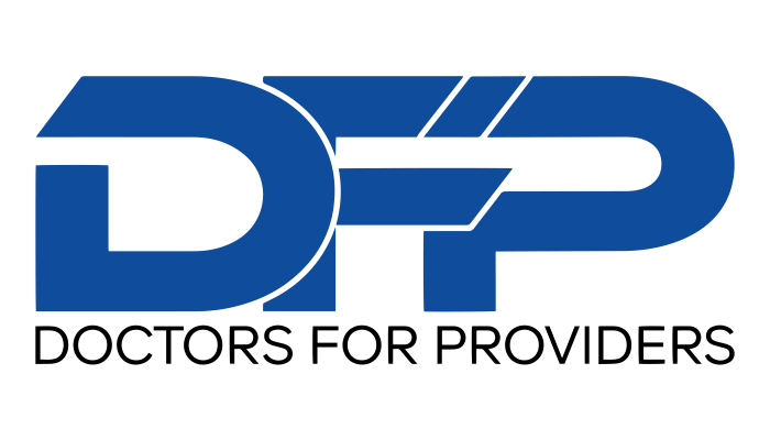 Doctors For Providers logo in blue, featuring the initials DFP, representing a network of collaborating physicians and healthcare providers.